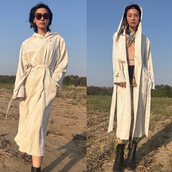 Ann Demeulemeester Off-White Hooded Trench Coat - Picture 8 of 10